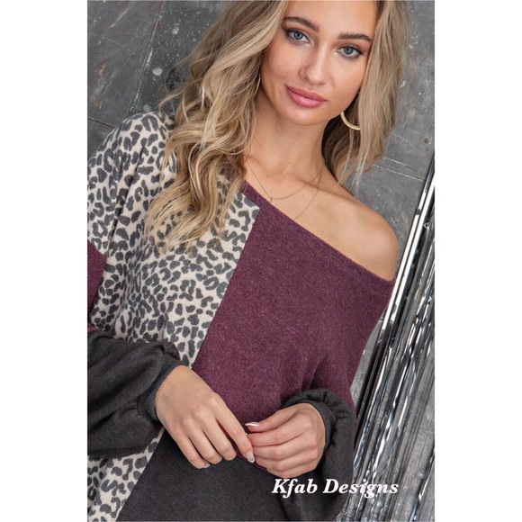 ❤️LAST Softest Leopard Color Block Puff Sleeve Top - Picture 5 of 7